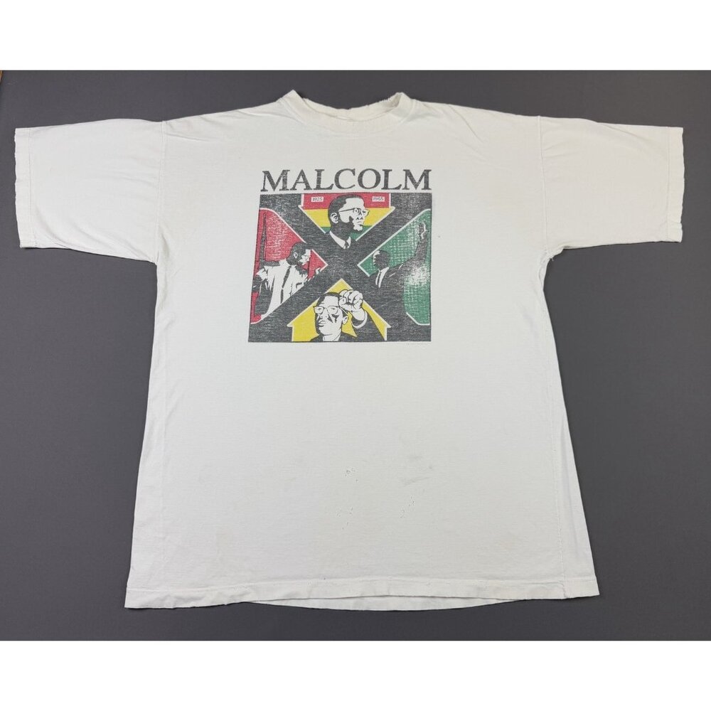 Rare Vintage Y2K Malcolm X White Sun Faded Shirt Black History Leader Power